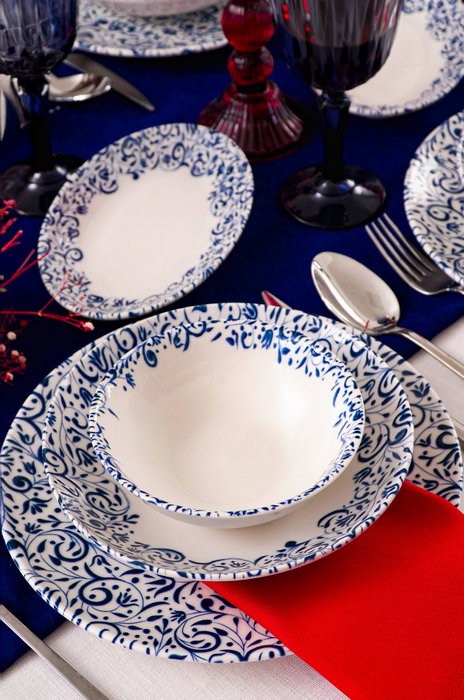 Hermia Laleli Juego de Cena de Porcelana 18 Piezas Blanco y Azul